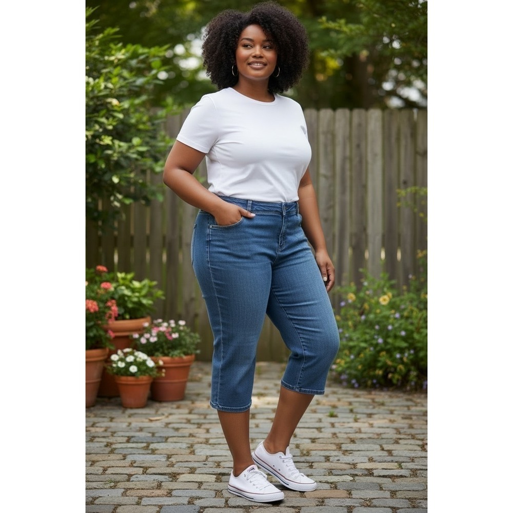 Faded Glory Women's Denim Capris 18W Pockets Lightweight Cotton‎ Blend Preppy